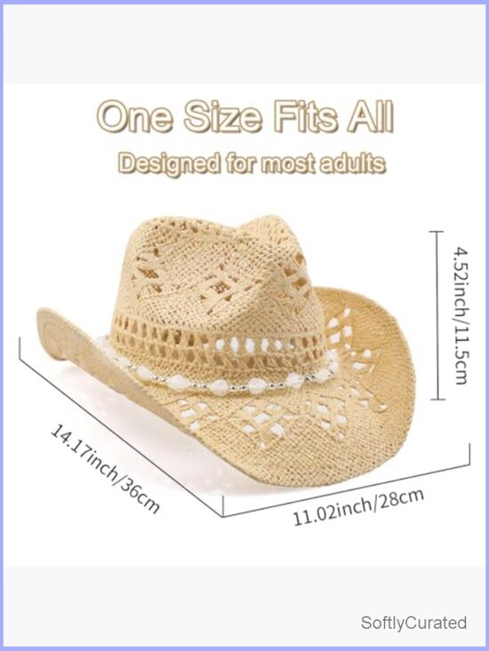 Straw Cowboy Hat with Adjustable Band for Men and Women